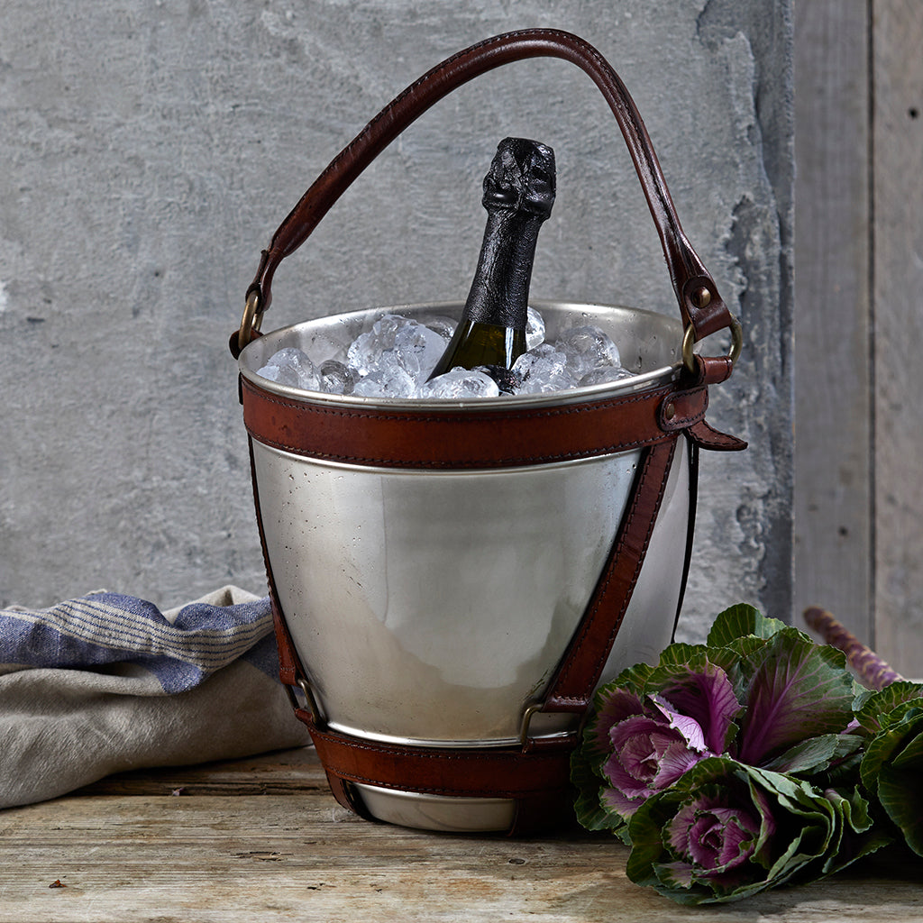 nickel champagne cooler filled with ice