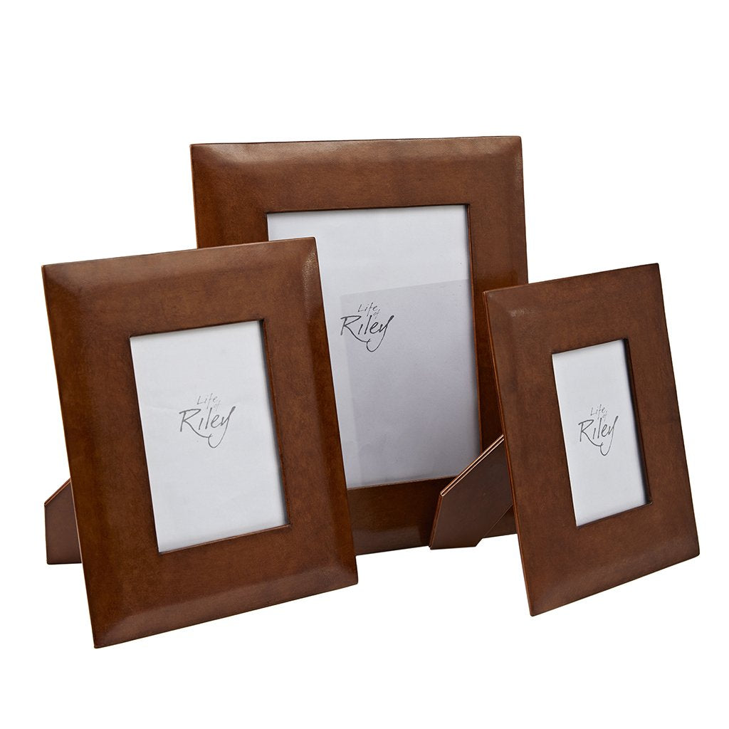 Set of three leather picture frames