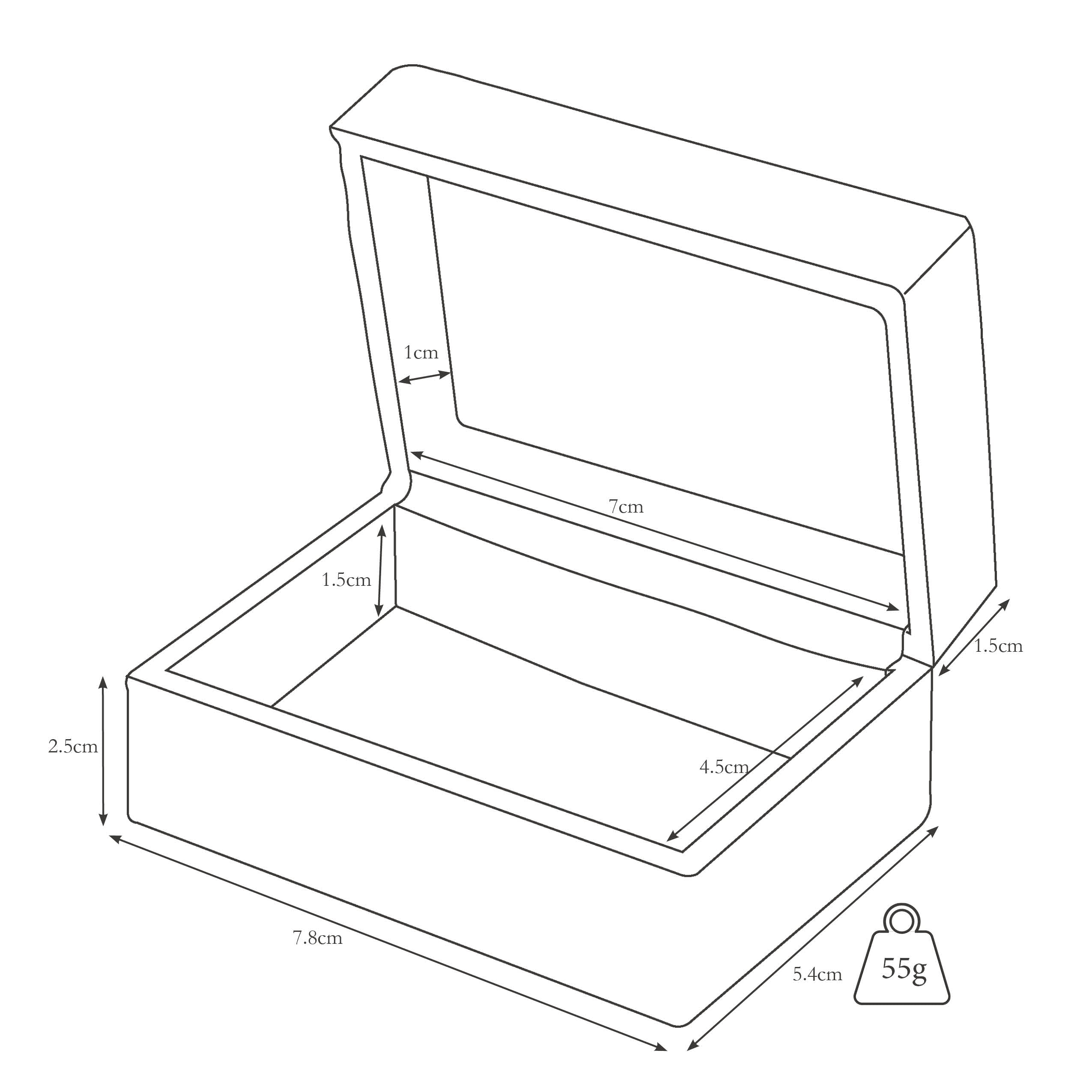 weight and dimensions of open leather mini cufflink box